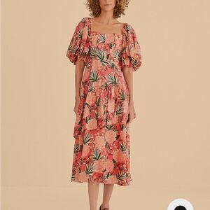 Farm Rio red pineapple bloom cut out midi dress